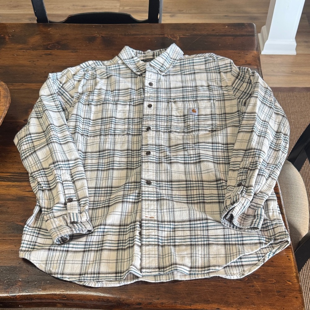 Carhartt Men's Casual lightweight flannel Plaid Shirt - Cream and Black